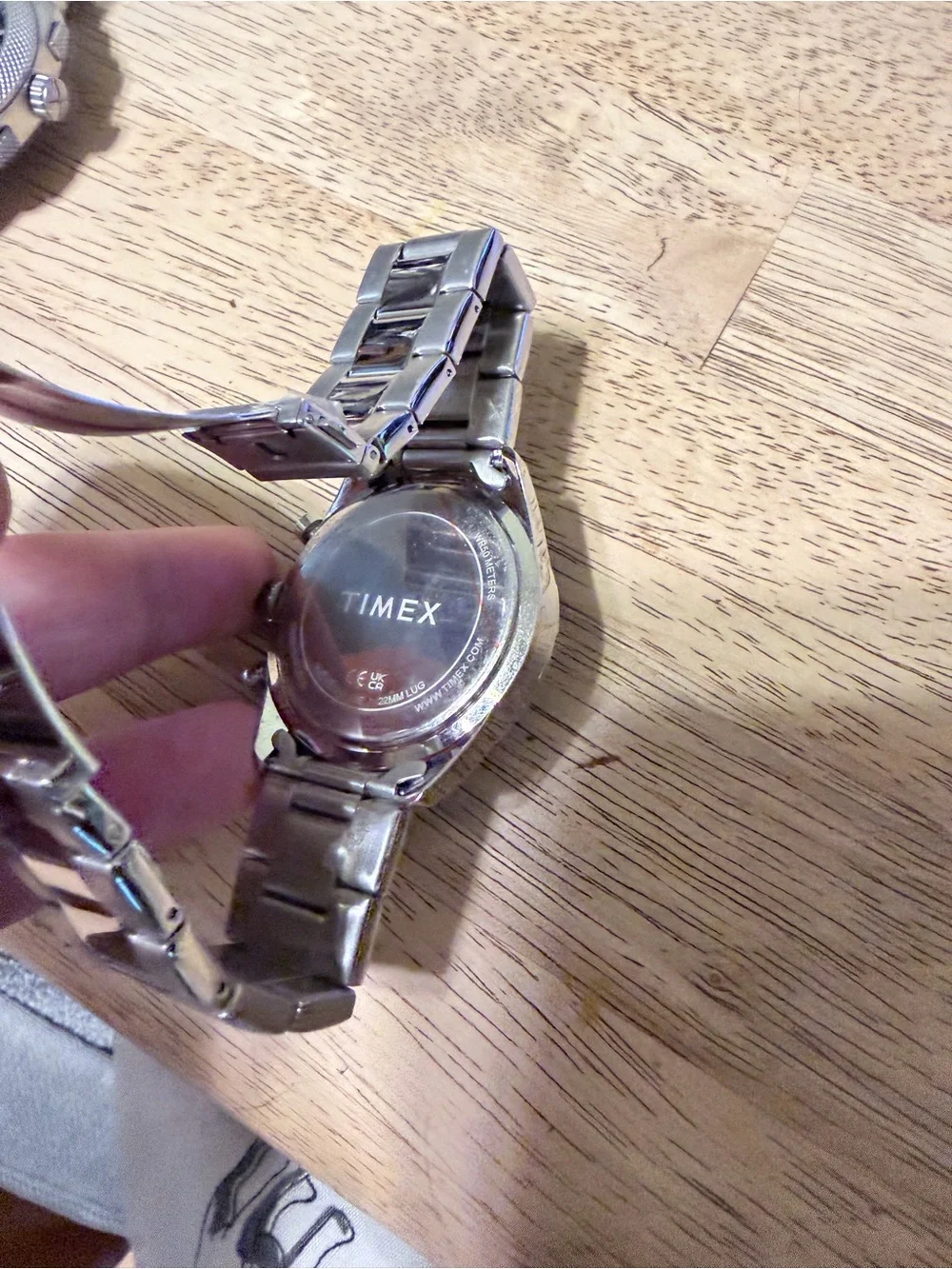Timex Silver and Black Chronograph Watch with Red Accent